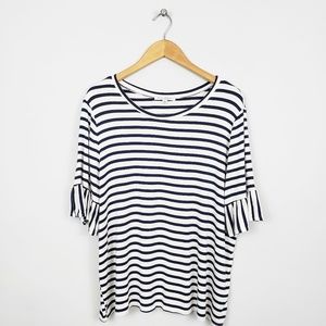 Green Envelope LA Ruffled Short Sleeve Striped Top